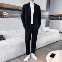 Light ripe wind ins autumn and winter Korea two buckled striped suit mens jacket slightly wide draped suit casual suit tide