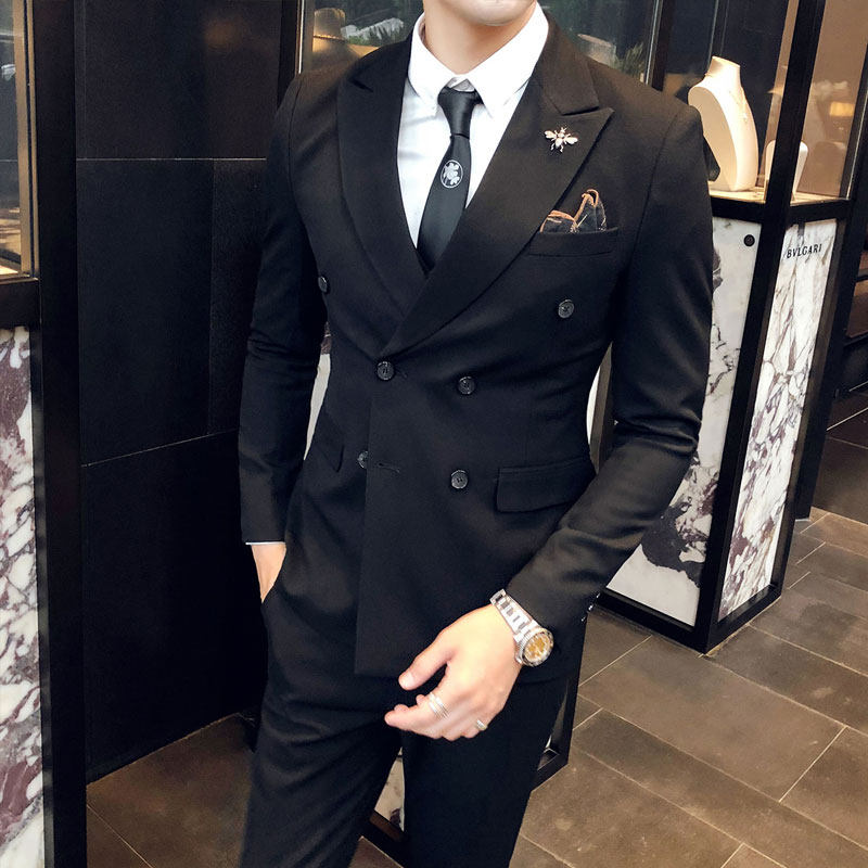 Double-row buckle Spring new handsome suit Men's suit Men's suit Youth Korean version of a suit jacket Western suit jacket Leisure Business