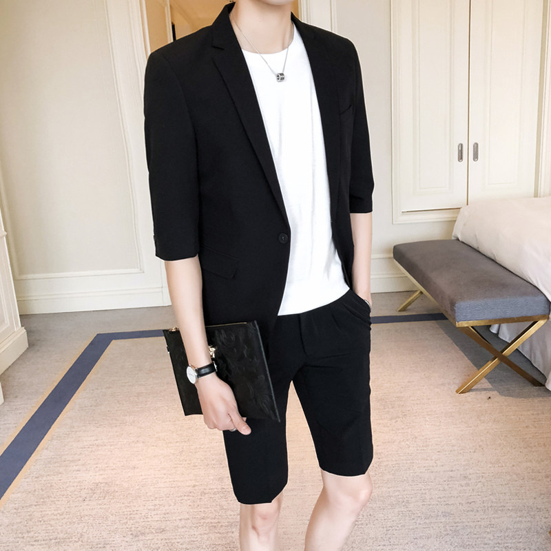 Summer seven-point sleeve small suit men's suit Korean slim fit set of handsome trend casual suit jacket five-point pants