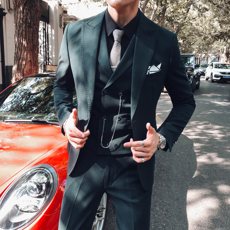 2021 summer suit men's suit casual upper body three-piece Korean version of the trend handsome youth personality blazer