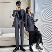 Light familiar style couples loose suit suit suit suit Ruffian handsome Han Fan Qiu casual wide leg fried Street Mens and womens suit jacket