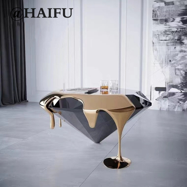 Willy-style light lavish GRP special-shaped diamond magma tea table-like board room for sale in modern art electroplating coffee table-Taobao