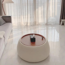 Designer Italian round coffee table Nordic simple light luxury small apartment living room leather can be stored solid wood side