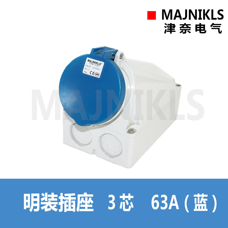 Shanghai Jinnai MAJNIKLS outdoor surface mounted waterproof and dustproof explosion-proof socket 3 holes 63A IP44 TYP-1137