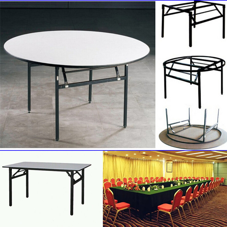 Modern Hotel Dining Table Round Table Combined Folding Wooden Dining Room Table Large Row Stall Round Table PVC Table Surface Banquet Table