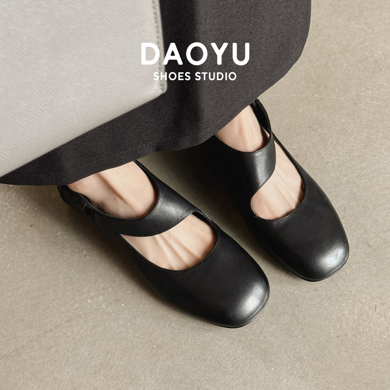 [Island] Milky Sweet Chestnut ~ French Retro Style Square-Toe Mary Jane Shoes for Women, Chunky Heel, Shallow Mouth, Genuine Leather Single Shoes