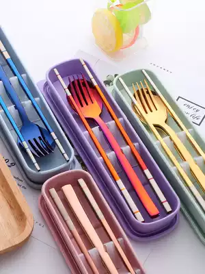 304 stainless steel chopsticks spoon set Fork portable tableware Single pack Student children cute three-piece set