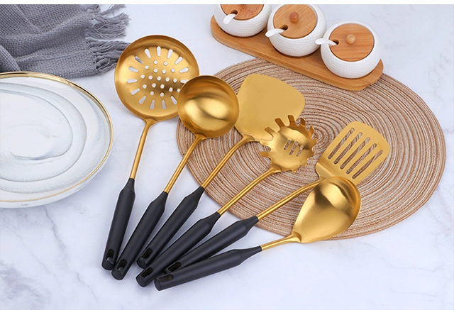 Đức 304 dụng cụ nhà bếp bằng thép không gỉ Bộ đồ bảy mảnh Spatula colander xẻng thìa thìa cơm muỗng bếp nấu ăn 7