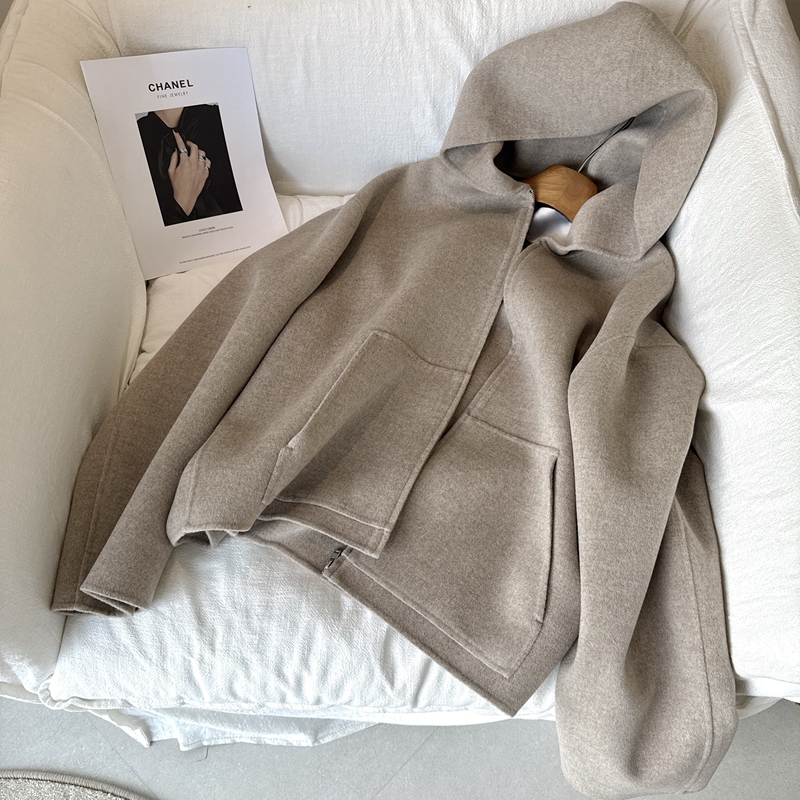 [Version Answer] Premium Imported 10% Cashmere 90% Wool Double-Sided Woolen Hooded Zipper Jacket
