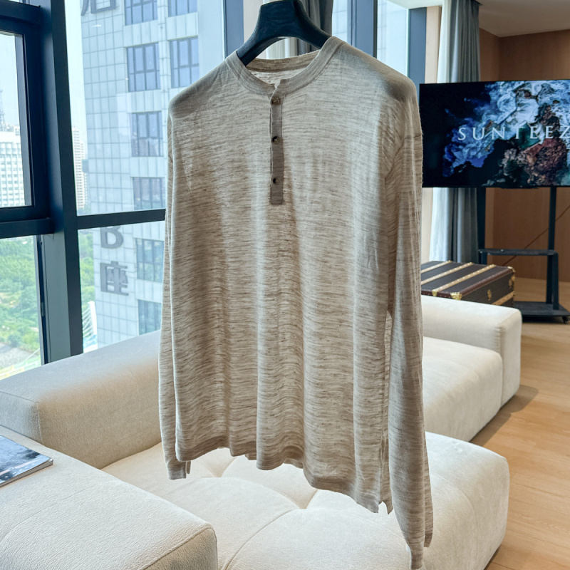 【L&P】25Fw Henry Collar Linen Unisex Sunteez Old Money Style Lightweight Base Layer Casual Knit Long Sleeve Sweater