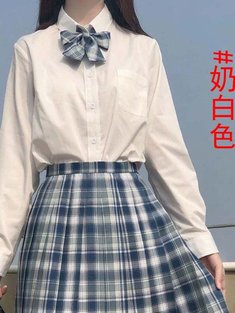 女性用白シャツプラスベルベットオリジナル JK 制服学生大きいサイズのシャツ長袖ベーシックシャツ冬トップ