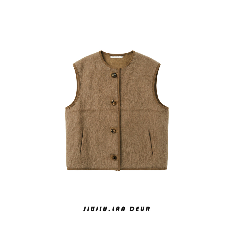 Mama Zai【Fog Light Poetry】Sheep Wool Old Money Style Retro Elegant Sleeveless Vest Top for Women