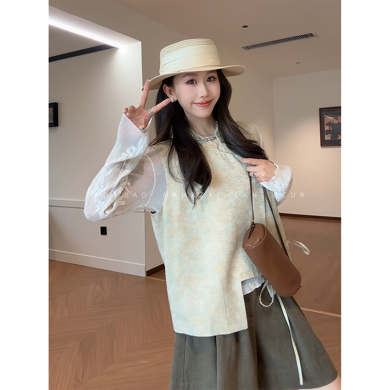 Mama Zai [Summer Oil Painting] New Chinese-Style Fashionable and Elegant Sleeveless Tie-Up Slimming Top for Women