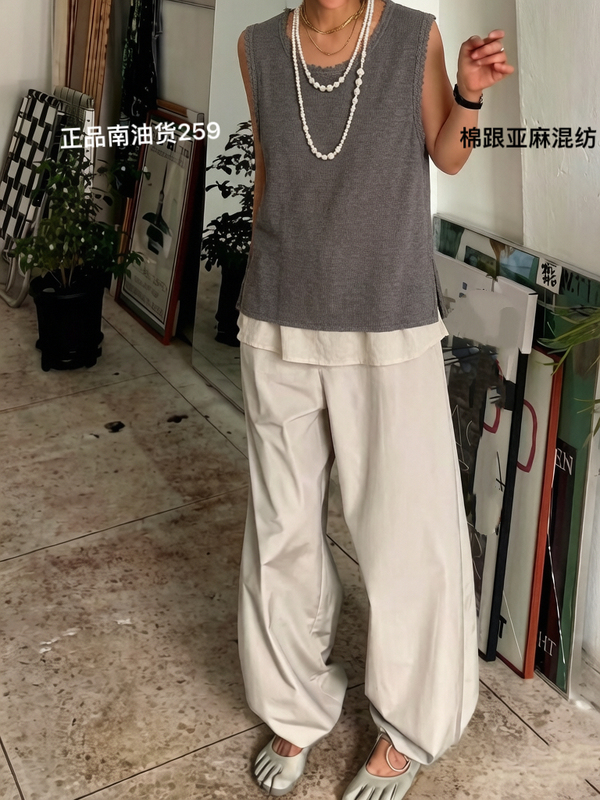No Returns or Exchanges, Flash Sale with Huge Loss on European Products, Shenzhen Nanyou Goods, Sleeveless Vest, Coarse Cotton-Linen Split Hem Loose Shirt for Women