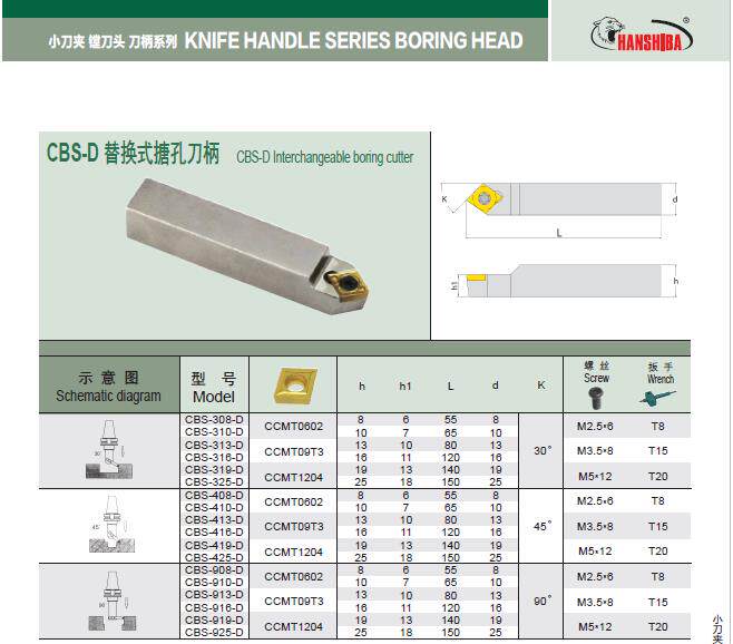 CBS-D30° 45° 90° replacement boring knife handle CBS 308-D