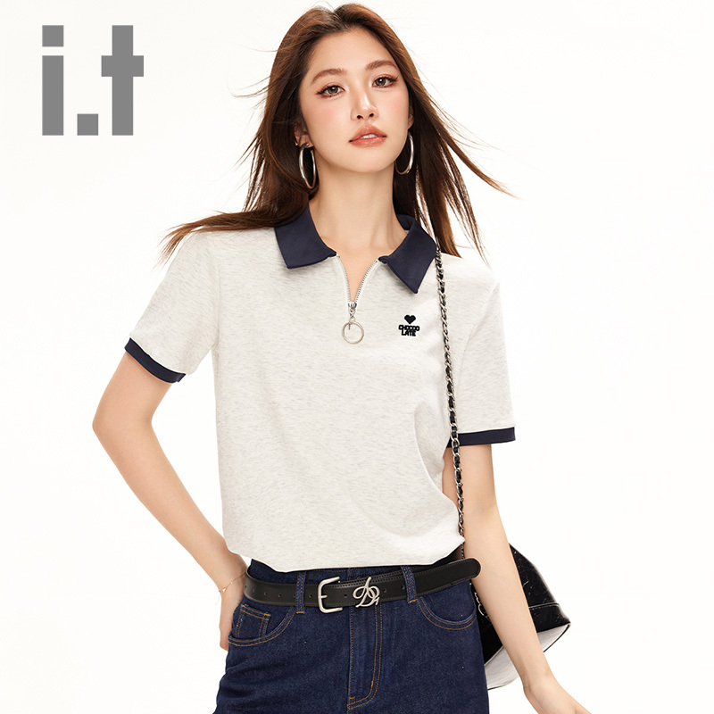 It:Chocoolate New Summer Style Women's Letter and Flower Color-Blocked Lapel Polo Shirt Short-Sleeved T-Shirt for Women It:Chocoolate New Summer Style Women's Letter and Flower Color-Blocked Lapel Polo Shirt Short-Sleeved T-Shirt for Women