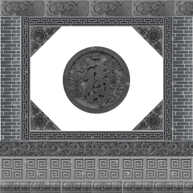 Furou Jubilee Brick Sculptures Antique Chinese Movie Wall Wall Four Courtyard Courtyard vertical brick sculptures ancient Van relief brick door head photo wall 
