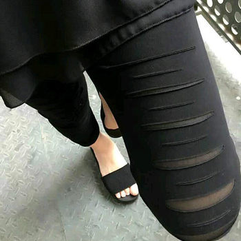 Tight feet black nine-point ripped fat mm leggings