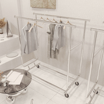 Clothing Shop Hanging Clothes Pole Iron Art With Wheels Silver Middle Island Landing Style Display Racks Womens Clothing Store Shelf Shelves