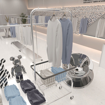 Clothing Store Hanger Racks Ground Floor Mens Clothing Store Shelves Iron Art Middle Island Display Shelf Single Pole Style Hanging Clothes Racks