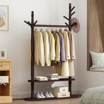 Bedroom hanging clothes hanger floor type European style solid wood clothes hat rack large clothes rack living room Chinese style home clothes rack American