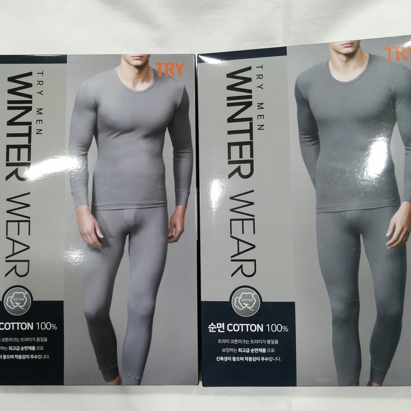 Korean Brand Try Men's Pure Cotton Round-Neck Spring and Autumn Underwear Set, Loose-Fitting Thermal Base Layer Top and Pants