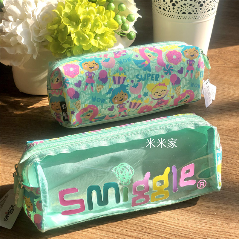 smiggle letter green girl large capacity double layer pull chain student pencil soft pen bag children stationery gift