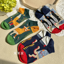 Spring and summer new cartoon small animals thin couples socks deodorant antibacterial comfortable men and women sports socks naked socks