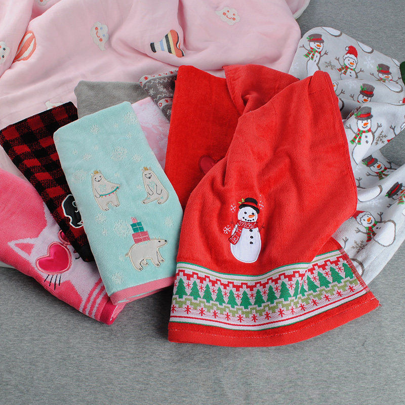 full 45 outlet European and American pure cotton big towel cartoon printed pillow towel full cotton water absorbing face towel hand towel wash face towels