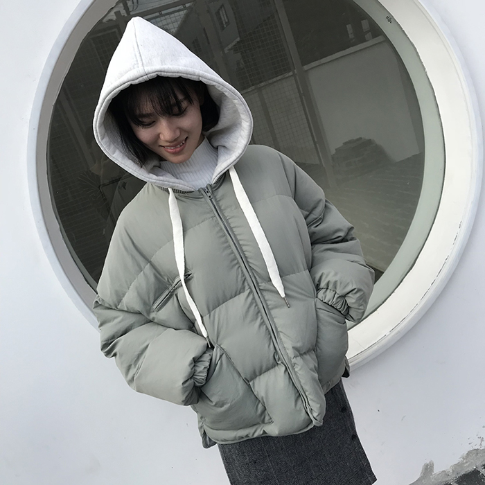 Mùa đông xuống áo phụ nữ ngắn trùm đầu Hàn Quốc phiên bản của Harajuku bf gió lỏng sinh viên bánh mì quần áo dày bông áo khoác áo khoác phao nữ dáng ngắn