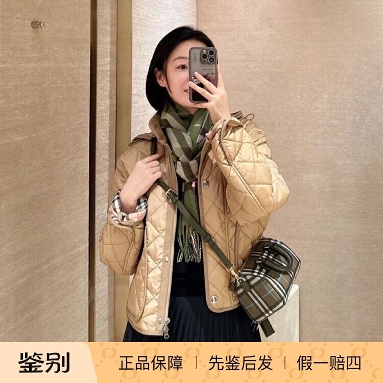 In Stock* Burberry New Model Hooded Diamond Check Pattern Women's Jacket Cotton Coat