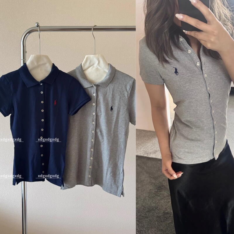 Gaoxian* Ralph Lauren Polo Ralph Lauren Slim Fit Polo Button-Down Short T-Shirt