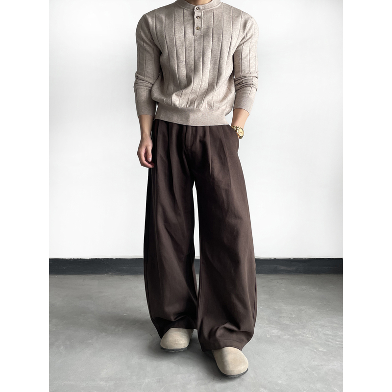 Day Ny Double-Pleated Micro-Curved Knife-Cut Wide-Leg Casual Trousers for Men and Women, Loose Retro Old Money Style Versatile Straight-Leg Pants