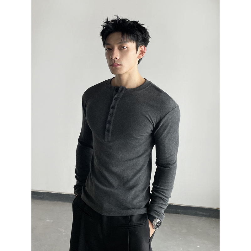 Dayny Henry Collar Slim Fit Long-Sleeve Base Shirt for Men, Casual and Warm, Versatile for Autumn and Winter, High-Stretch T-Shirt Dayny Henry Collar Slim Fit Long-Sleeve Base Shirt for Men, Casual and Warm, Versatile for Autumn and Winter, High-Stretch T-Shirt