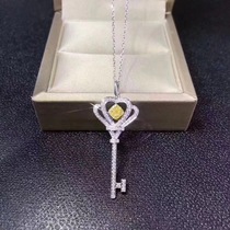 Yellow Diamond key necklace female 12-point cushion shaped yellow diamond pendant 18K inlaid 34 points diamond can be customized GIA bare stone