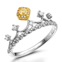 Yellow diamond ring female 13-point pad yellow diamond ring 18K inlaid 19-point diamond crown ring yellow diamond ring