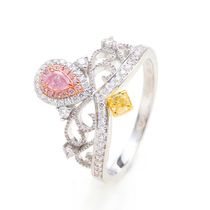 Pink diamond ring 12-point pear-shaped pink diamond diamond ring pad-shaped yellow diamond ring 18K inlaid diamond crown ring