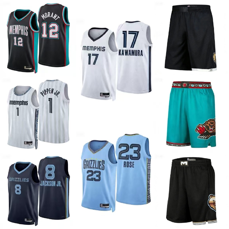 Grizzlies Basketball Jersey No. 12 Morant, No. 8 Jalen, No. 1 Pippen, and River Village Jersey Hot-Pressed Fan Edition Shorts