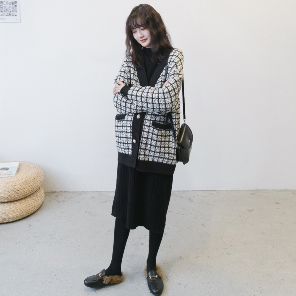 Pregnant Woman Autumn Winter Fashion Suit South Korea Small Fragrance Style Sub-Cardiovert Loose Sweater Knit Jacket Spicy Mother Dress