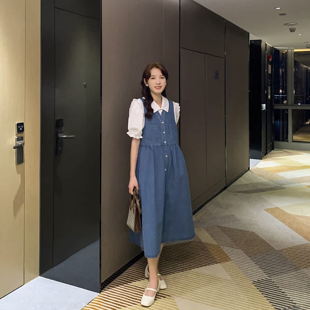WAN beauty denim Erotic Dress Suit Summer Gestation temperament V collar vest Skirt Tide Moms Fashion Two Sets