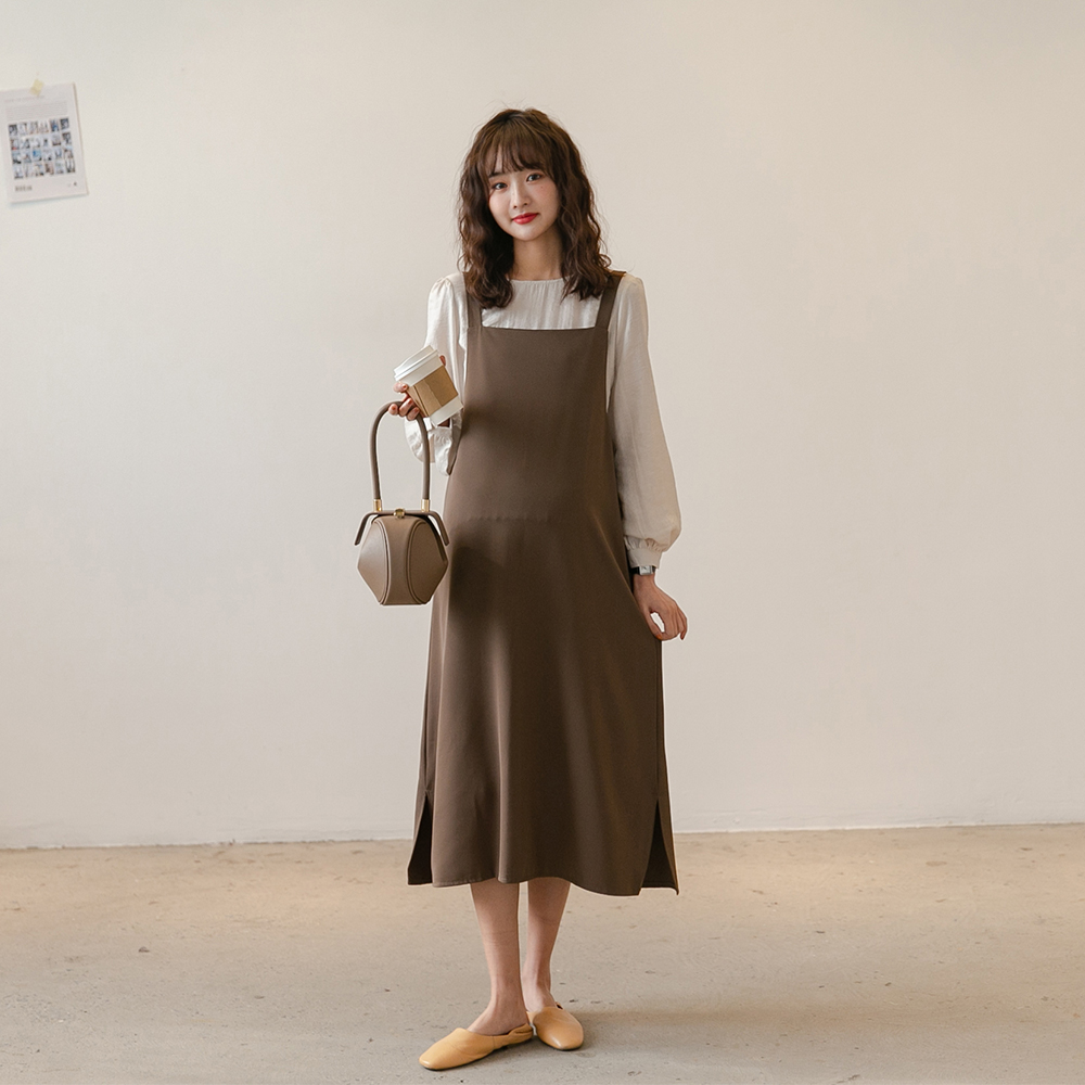 Intellectual charm ~ fashionable pregnant women summer dress two-piece chiffon skirt Korea slim strap long dress autumn dress