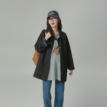 Pregnant woman retro Hong Kong style workwear style loose solid color temperament top autumn new simple pocket jacket