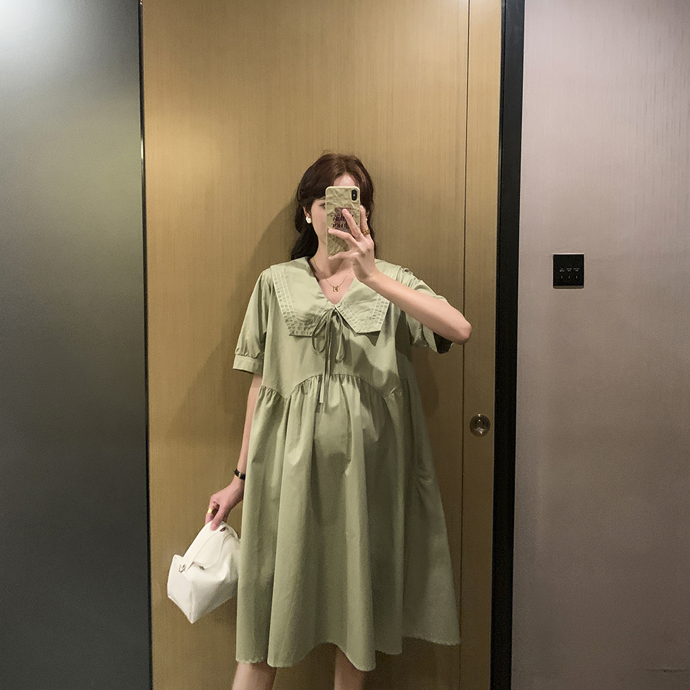 Fruit Aroma ~ Gestational Dress Suit Summer Foreign Dress Thin cotton large size for going out for a long version of the retro-turttiled boomer dresses