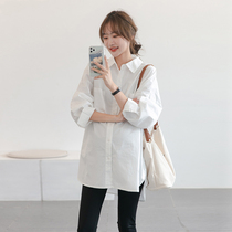 Light Mature ~ Maternity wear spring and autumn pure cotton professional shirt 2024 new white top cardigan shirt jacket long style
