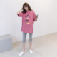 Maternity T-shirt summer wear pure cotton mid-length loose top 2023 new cartoon casual T-shirt trendy mom maternity wear