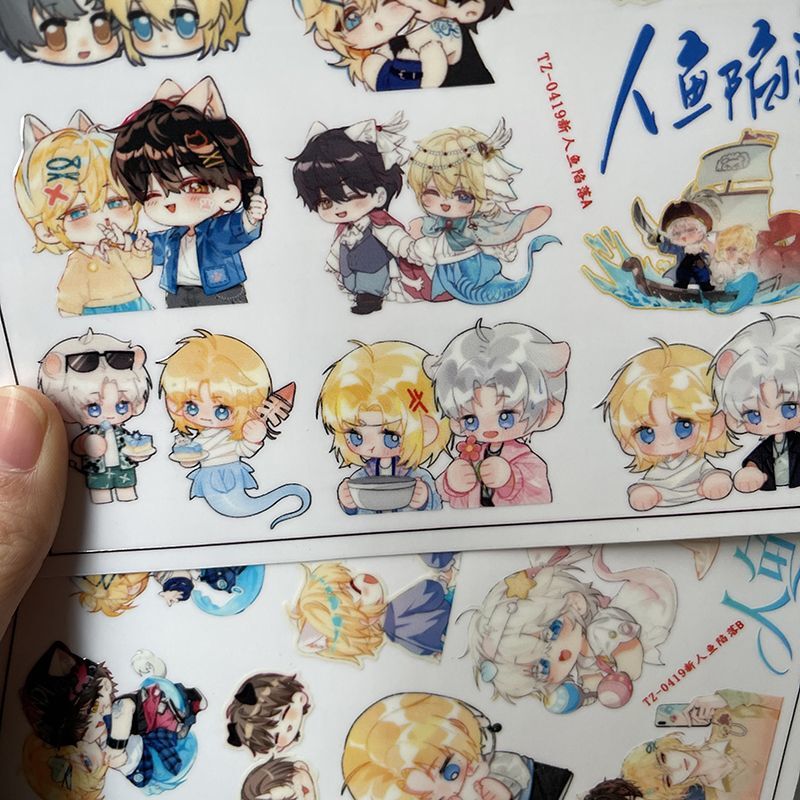 Mermaid Falls Stickers, Yaoi, Bao Yun, Bai Chuyi, Lan Bo Anime Merchandise, Crystal Transfer Stickers, Waterproof