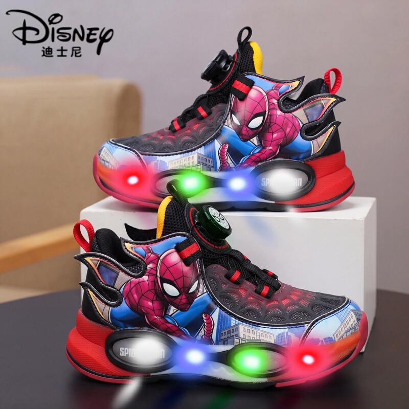 Disney Spider-Man Boys' Sneakers 2026 Autumn New Breathable Mesh Versatile Children's Light-Up Shoes