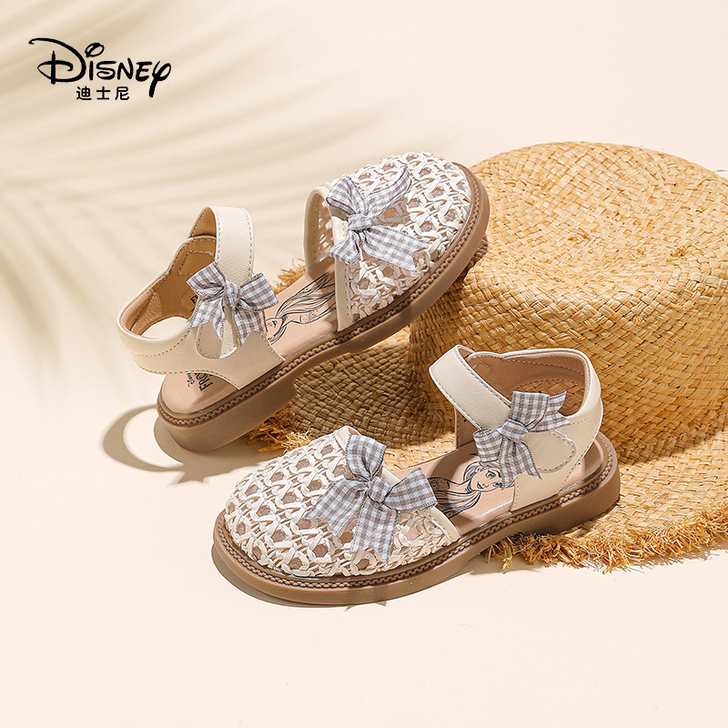 Disney Elsa Princess Girls' Sandals 2026 Summer New Bow Knot Closed-Toe Sandals Children's Beach Shoes