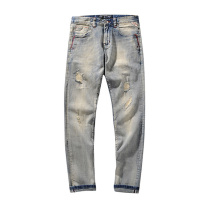 2021 new mens vintage pants washed white color black hole trend youth trousers jeans