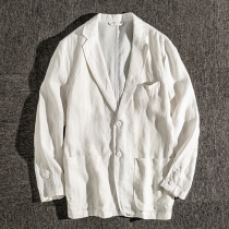 Casual suit men 2021 Autumn New breathable loose stripe business cotton linen Youth retro linen single suit